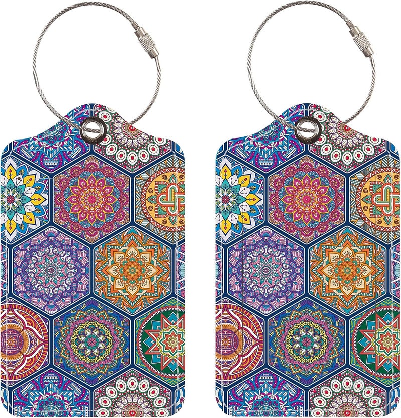 Chelmon Luggage Tags for Suitcases, 2 Pack Cute PU Leather Suitcase Tag Identifiers TSA Approved with Stainless Steel Loop and Address Card for Baggage Tag for Cruise Airport Travel Essentials by - Image 1